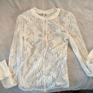 Free People Ivory Lace Knit Top